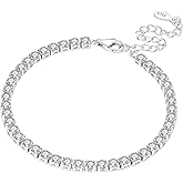MISEFF 925 Sterling Silver Bracelet for Women,Silver Bracelet Chain Presents for Sister Daughter and Friend, Women's Jewelry for the Daily Occasion (Silvery | Tennis Chain)