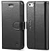 iPhone SE Case, iPhone 5S Case, SHIELDON Genuine Leather Wallet Case for iPhone 5 / 5S / iPhone SE, Folio Flip Case Cover with Kickstand & Credit Card Slots [Magnetic Clasp], Black