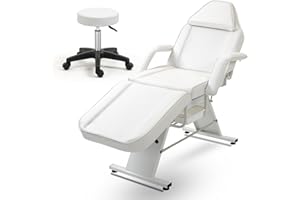 Jaxilyn Facial Bed Tattoo Chair with Two Trays Esthetician Beds Adjustable Folding Salon Bed with Hydraulic Stool Massage Chair for Professional Massage Facial Lash Beauty Treatment Spa White