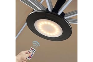 Powfloven LED Patio Umbrella Lights with Remote, Black Portable Rechargeable Battery Cantilever Umbrella Light with 3 Brightness, 12 Color Mode Dimmable for Patio Umbrellas, Camping Tents, Outdoor Use