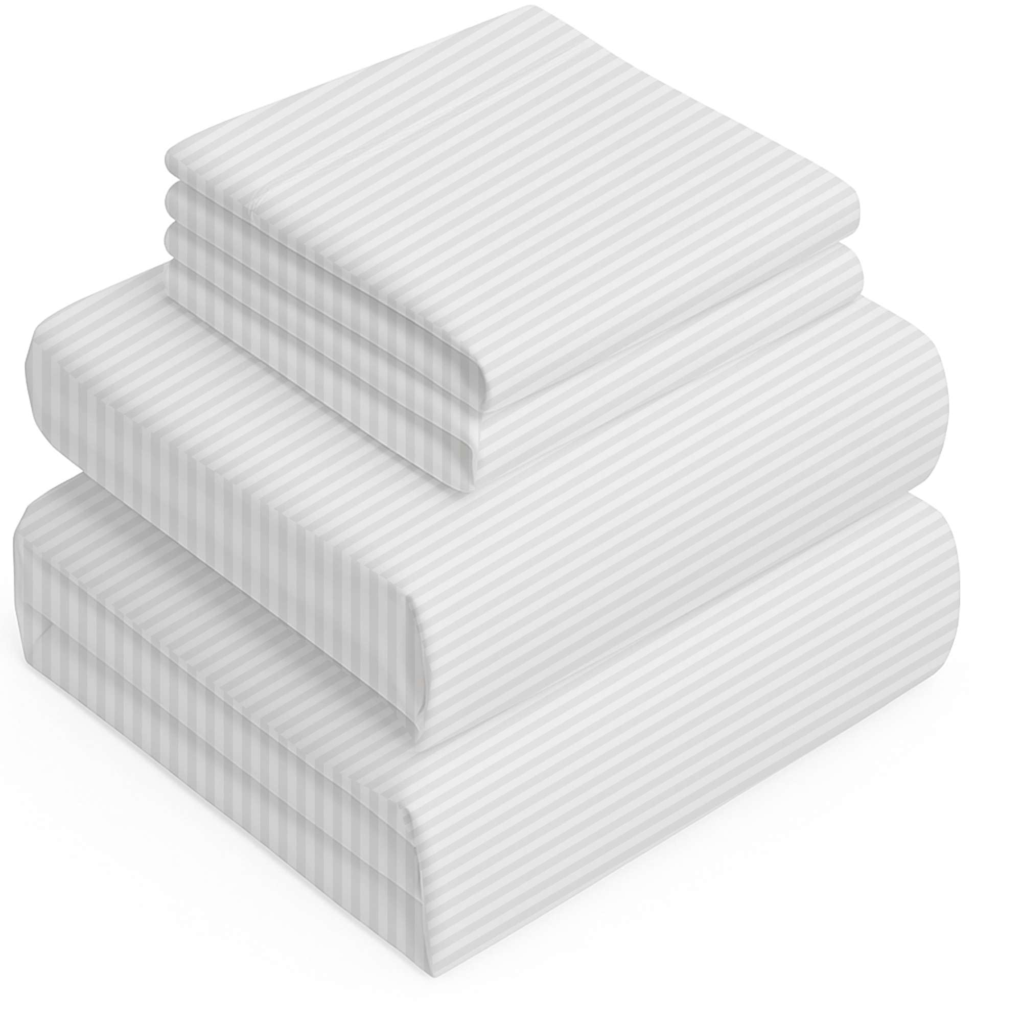 Photo 1 of Queen's Linen Cotton Bed Sheets - 100% Cotton - 500 Thread Count - 4-8 Inch Deep Pocket Fitted Sheet with Elastic All Around- Soft & Luxurious Hotel Quality Sheets (White Stripe - Queen)