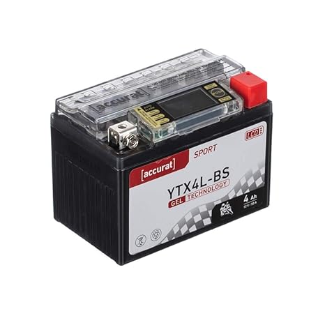 Accurat Motorradbatterie YB4L-B 4Ah 50A 12V Gel Technologie + LCD Display Roller Starterbatterie in Erstausrüsterqualität vor
