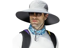 【New Size: L-XXL】 Wide Brim Fishing Sun Hat for Men UPF 50+Waterproof Breathable Safari Hiking Camping Hat for Big/Small Head