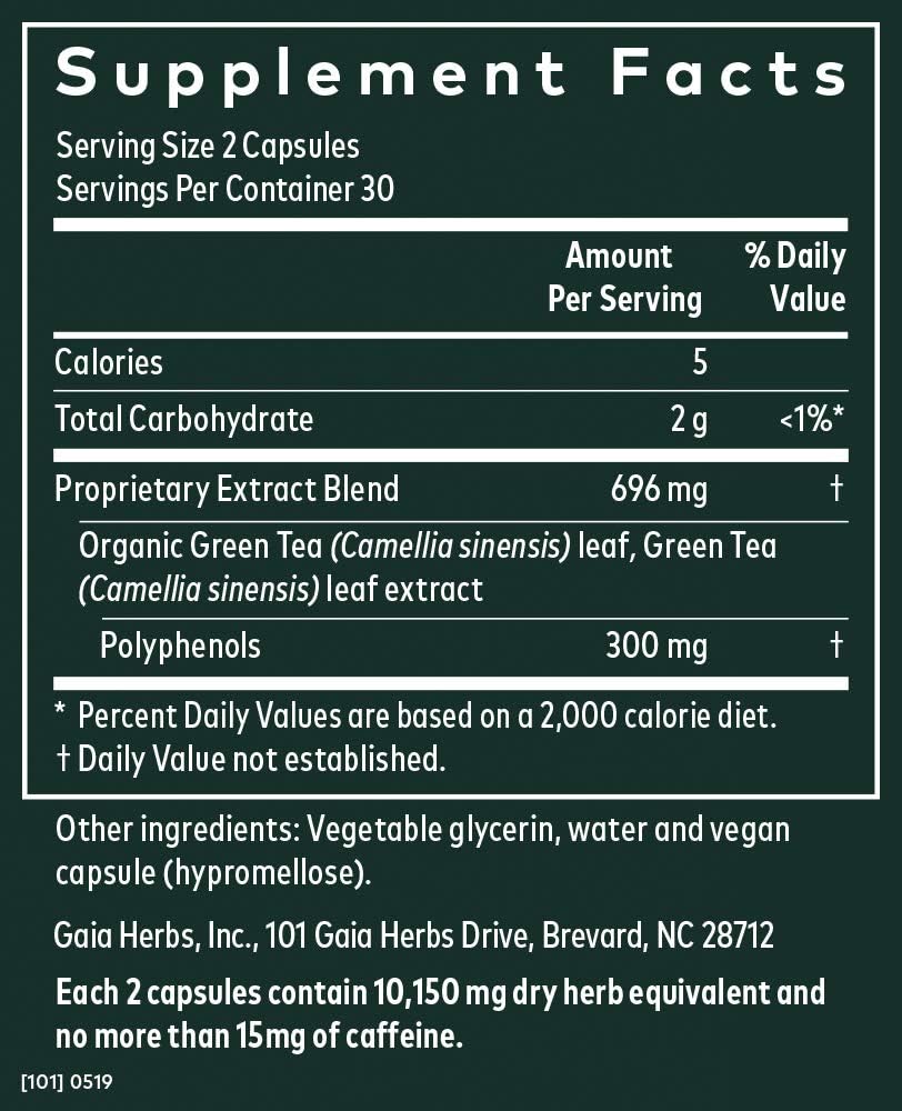 Gaia Herbs Green Tea, Vegan Liquid Capsules, 60 Count - Antioxidant Support and Heart Health Supplement, Certified Organic Green Tea Extract: Health & Personal Care