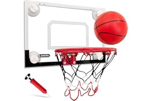 BOHEN Indoor Mini Basketball Hoops with Powerful Suction Cup, Stick to Windows, Wooden Doors, Smooth Walls - Basketball Backboard Indoor Bedroom Office for Kids Teens Adults
