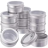 BENECREAT 12 Pack 2.7 OZ Tin Cans Screw Top Round Aluminum Cans Screw Lid Containers with Clear Window - Great for Store Spic