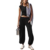 Outfeel Women 2 Piece Outfit Set Loungewear Cropped Tops and Jogger Sweatpant Matching Set Coordinated Sweatsuit with Pockets