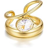 KELORIS PATH Chunky Statement Ring for Women, 14k Gold Plate Band Rings Open Adjustable Dainty Pave CZ Personalized Fashion Jewelry Gift