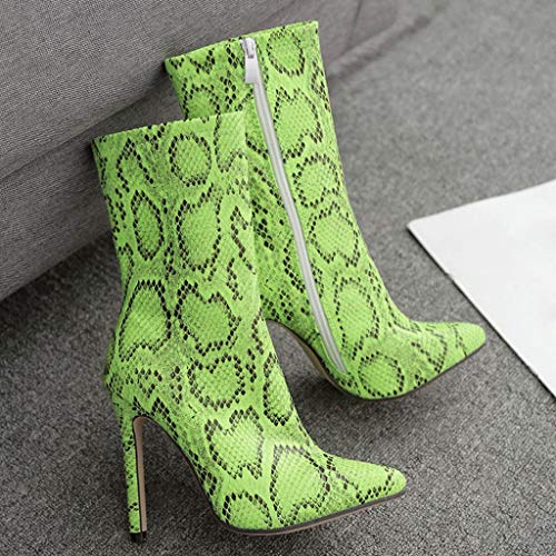 Tantisy ♣↭♣ Women's Fashion Colorful Snake High Heel Ankle Booties Pointed Toe Zip Up Stiletto Mid-Calf Boot Green - Thumbnail 4