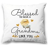 MNASAIOO Grandma Gifts Decorative Throw Pillow Covers, Blessd to Have A Grandma Like You Gifts from Grandkids for Birthday Mother's Day, Rustic Floral Pillow Cases Decor for Couch Bedroom 18x18 in