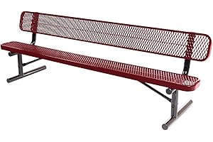 COATEDOUTDOORFURNITURE Coated Outdoor Furniture Heavy-Duty Portable Outdoor Bench Thermoplastic Coated, Expanded Metal, Commercial-Grade Seating, Made in America (Portable with Back, 8 Ft, Burgundy)