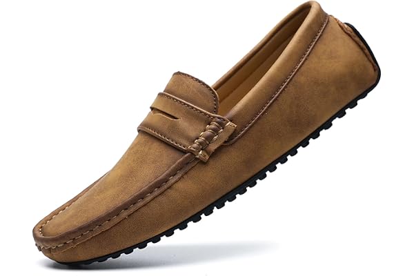 WUIWUIYU Mens Penny Loafers Moccasin Driving Shoes Slip Ons Casual Flats Boat Shoes