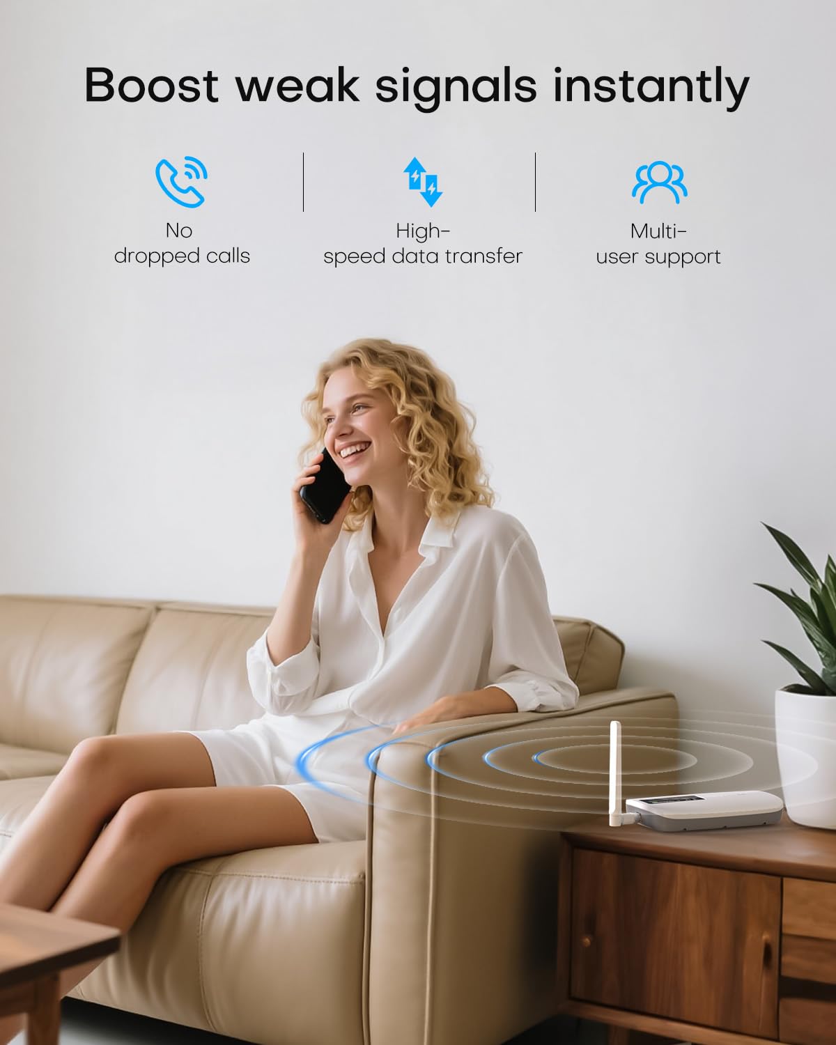 Cell Phone Booster for Home Office | Boosts 5G & 4G LTE | Cell Phone Signal Booster for All U.S. Carriers-Verizon, AT&T, T-Mobile & More | for Band 12/17,13,5,25/2,4 | HD Display | App | FCC Approved