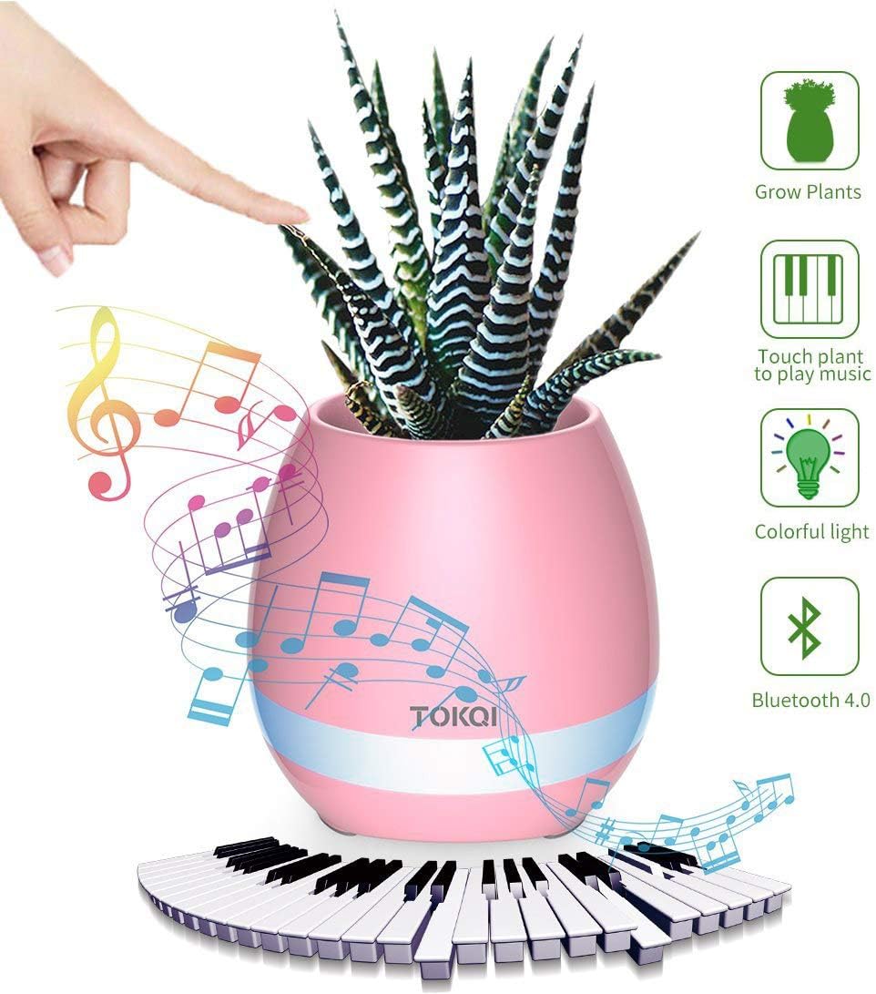 TOKQI Multi Function Flower Pot,Touch Play Piano Tone+Bluetooth Speaker+Touch Control Lamp Great Gift for Home Decor and Festivels