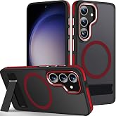 MALEWOLF Magnetic Stand Case for Samsung Galaxy S24 Fe, Color Hybrid Cover | 3-Mode Kickstand &amp; Non-Slip TPU Grip Fits for Magsafe, Shockproof Translucent Slim Phone Case for Galaxy S24 Fe (Black/Red)