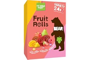 BEAR Real Fruit Snack Rolls - Gluten Free, Vegan, and Non-GMO - Variety Pack (Strawberry, Raspberry, Tropical)) – 48 Rolls, Healthy School And Lunch Snacks For Kids And Adults, 0.7 Ounce (Pack of 24)