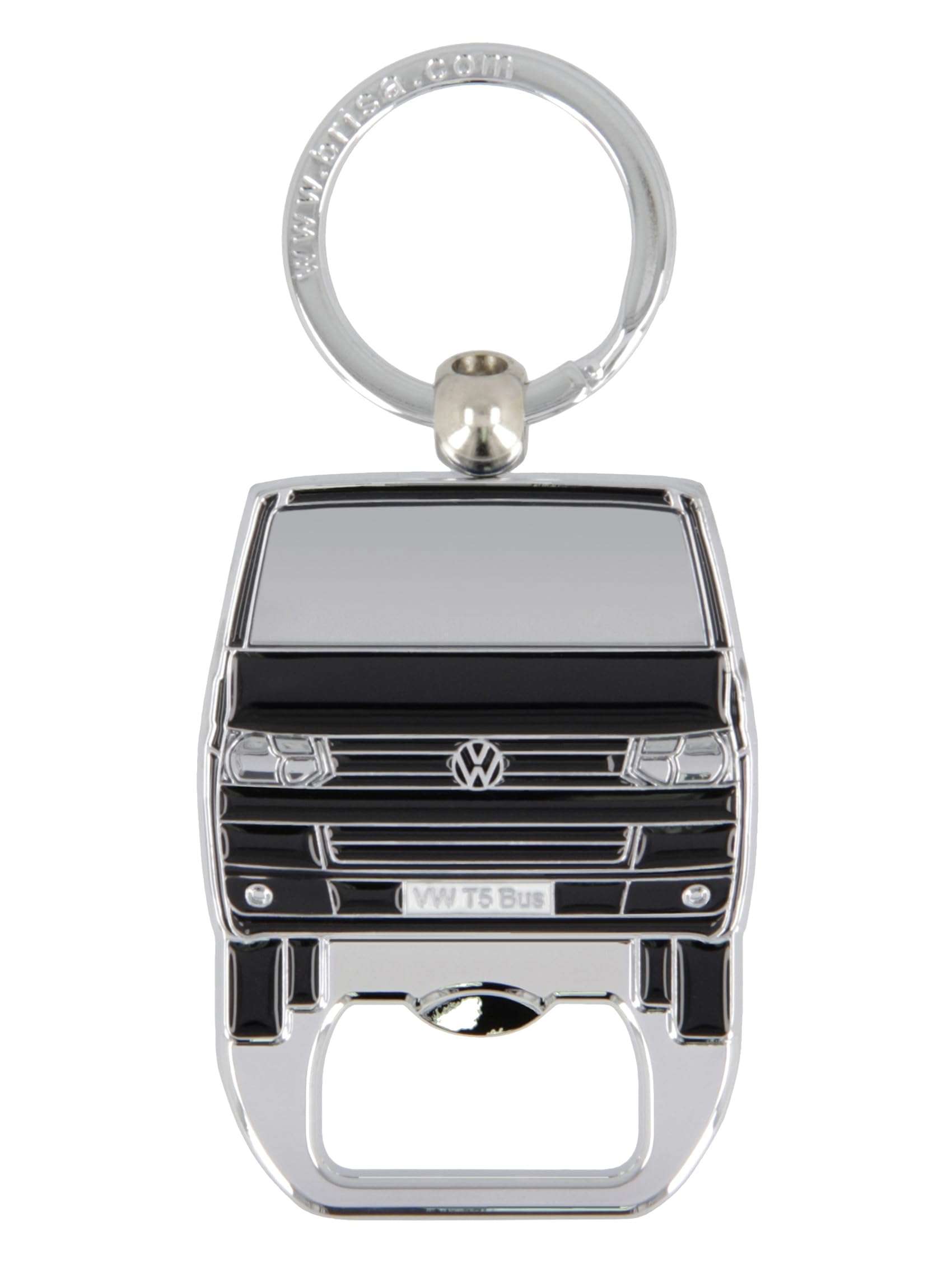BRISA VW Collection - Volkswagen Keychain Ring Keychain Accessory Keyholder with Bottle Opener in T5 Bus Campervan Design (Black)