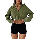 Aurgelmir Women's Cropped Zip Up Hoodie Sweatshirts Long Sleeve Casual Loose Y2K Pullover Tops