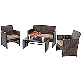Outdoor Patio Furniture Sets,4 Pieces Rattan Chair Sets Wicker Conversation Sets Lawn Chairs Porch Poolside Balcony Garden Ou