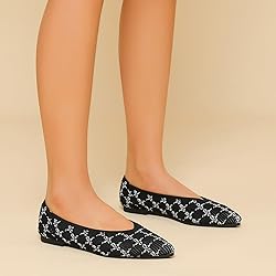TINGRISE Women's Flats Shoes Pointed Toe Knit