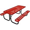 Coated Outdoor Furniture Heavy-Duty Portable Outdoor Picnic Table, Thermoplastic Coated Punched Steel Commercial-Grade Patio Dining Furniture Made in America (6ft Rectangular, Red)