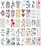 DaLin Temporary Tattoos Value Pack (40 Small Sheets), Flower Butterfly Elephant Angel Deer Feather Cat and more