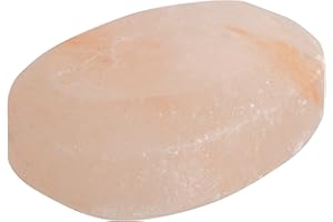 Pure Himalayan Salt Works Flat Oval Massage Stone, Pink Crystal Hand-Carved Stone for Massage Therapy, Deodorant and Salt and Sugar Scrubs, 2.5” W x 3.5” L x 1” D