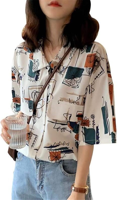 Amazon グードコ ハワイ風 レディース アロハシャツ Tシャツ 半袖 夏 トップス ブラウス Vネック 五分袖 花柄シャツ 折り襟 羽織 薄手 ファッション ホワイトf シャツ ブラウス 通販