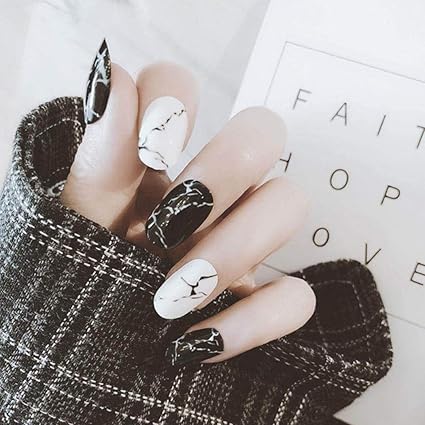 aukmla unas postizas ovaladas medianas brillantes unas postizas decoradas con arte con prensa sobre gel fiesta completa de punta de unas de imitacion