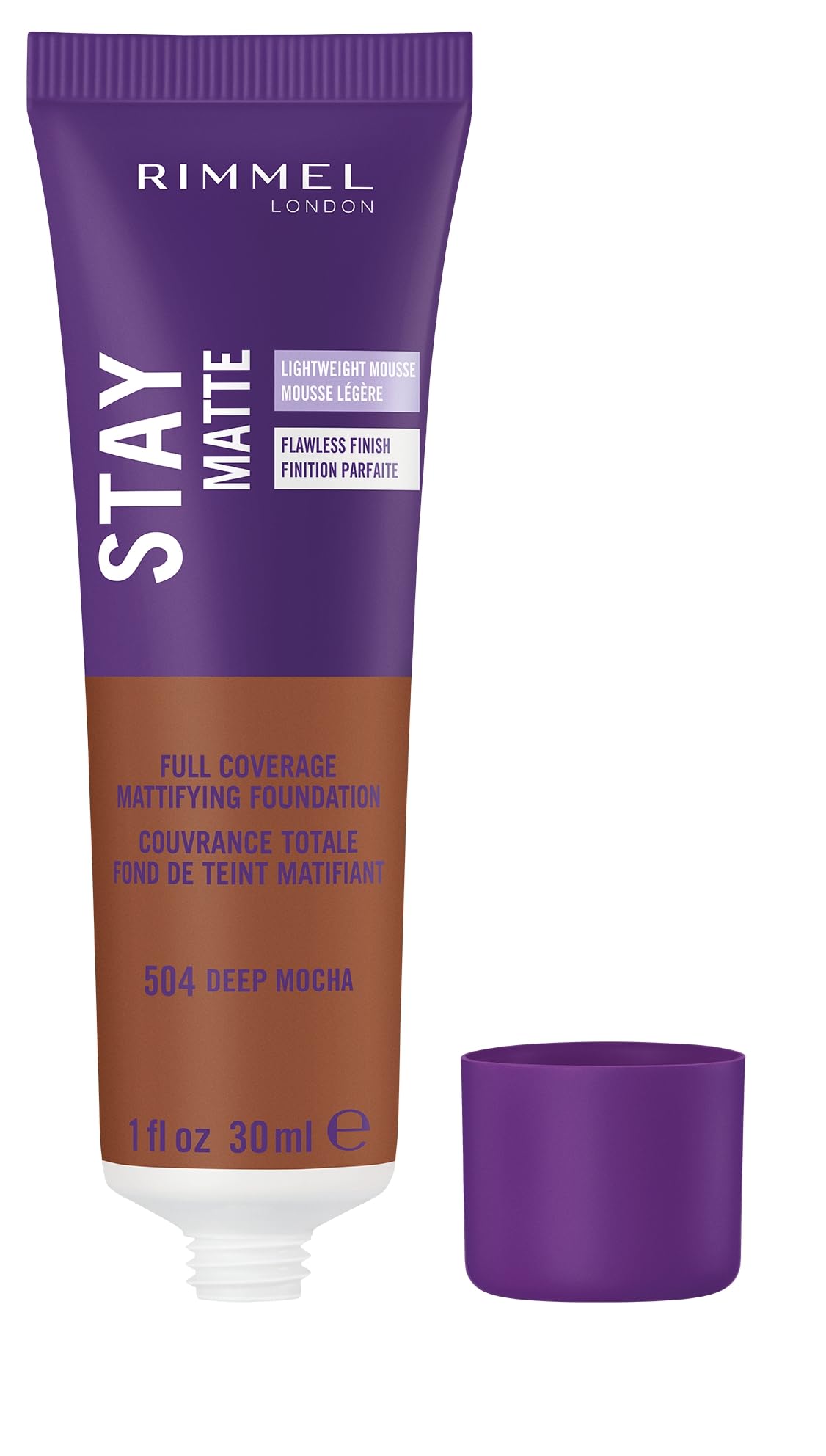 Rimmel London Stay Matte Liquid Mousse - 504 Deep Mocha - Foundation, Lightweight, Shine Control, Oil-Free, 1oz
