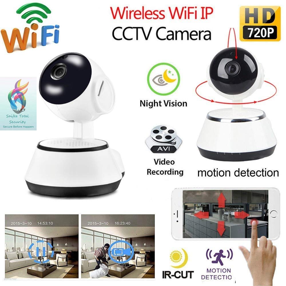 Saifee Total SecurityV380 720P Wireless IP Home Security Camera, HD PIR Human Body Sensor, Night Vision, SD Card Recording Support Mobile Phone Remote Monitor for Housekeeping, Shop, Baby Monitoring