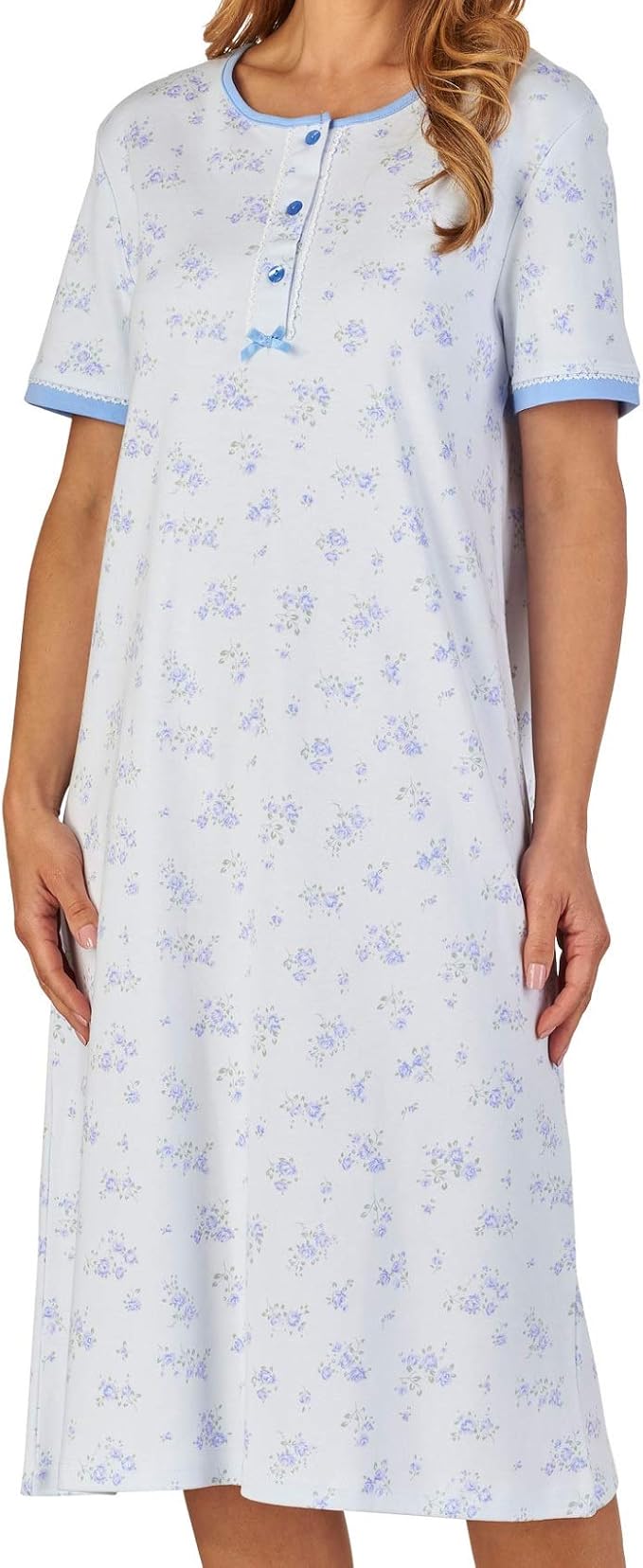 Slenderella Ladies Floral Nightdress Short Sleeve Cotton Interlock Lace