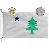 Heavy Duty Maine 1901-1909 State Flag 3x5 Ft -Embroidered Pine Tree Longest Lasting Nylon 210D | Four Rows Stitching Fly Ends | USA State United States ME Flags Decoration Gift Yard House Banner