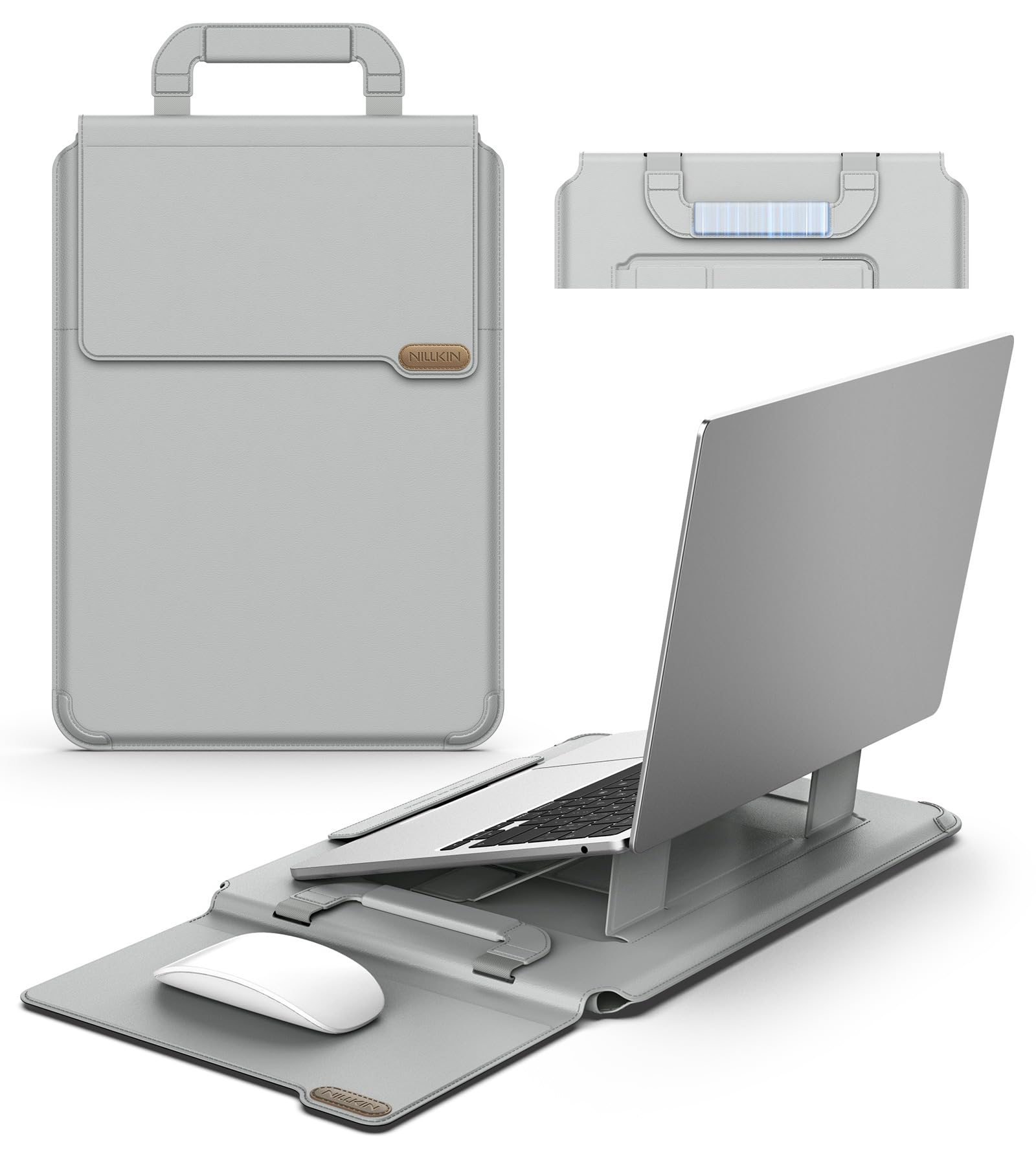 Photo 1 of Nillkin 16 inch Laptop Sleeve with Handle (4-in-1), 2 Stand Modes, MacBook Sleeve with Adjustable Stand & Mouse Pad, Slim Laptop Case 16 inch for Samsung/Surface/HP/Chromebook/Dell 13-16'', Gray