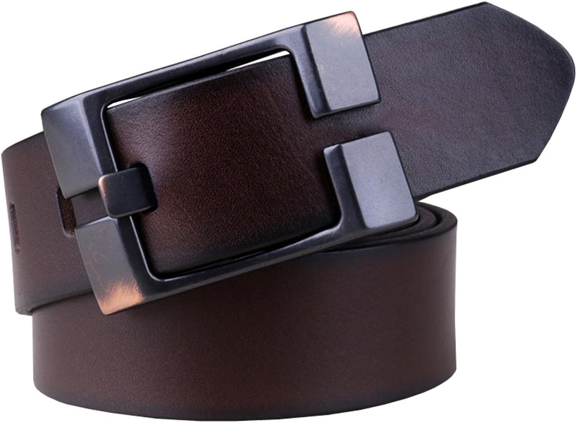 Capplue Casual Square Pin Buckle Mens Belts Full Grain Leather Belt Coffee Belt 38inch
