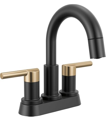 Delta Nicoli Centerset Matte Black/Brushed Gold Bathroom Faucet, 4