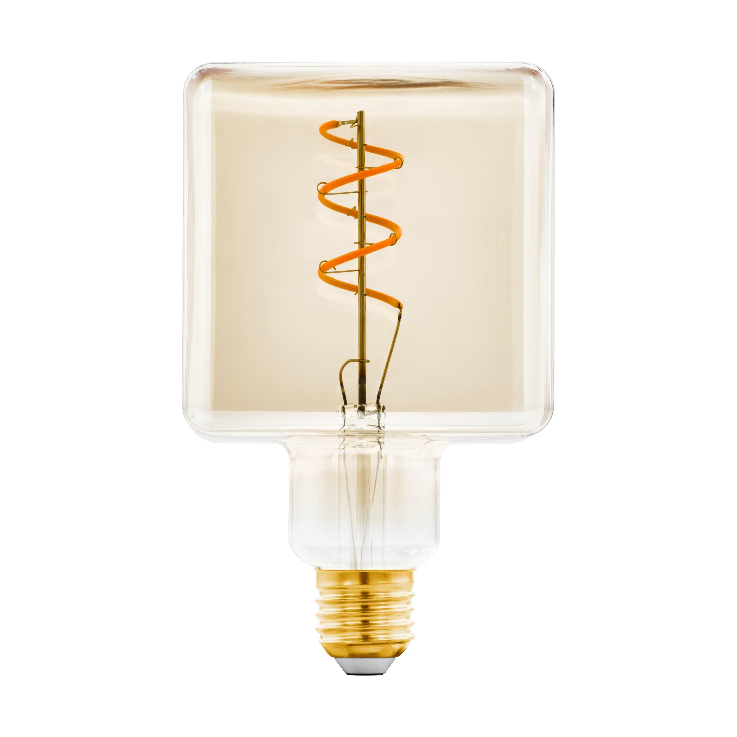 Eglo Spiral filament LED lamp, amber vintage E27 light bulb, dimmable lighting, 4 watt, 180 lumens, warm white glow, 1600 Kelvin, decorative cube shape, Ø 3.7 inches