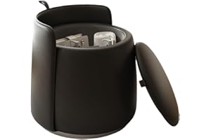 Modern Faux Leather Round Storage Ottoman Vanity Stool No Installation Required Makeup Chair for Living Room Makeup Room Prac