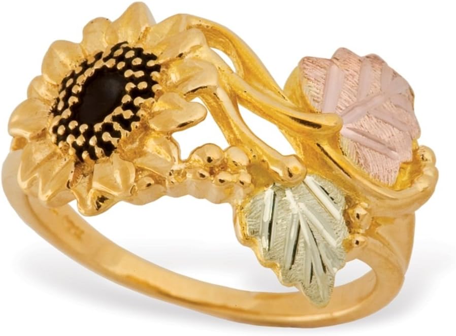 10k Yellow Gold Sunflower Ring, 12k Green and Rose Black Hills Gold
