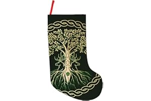 YETTA YANG Yule Christmas Tree Pagan Deer Yuletide Wicca 18 Inches Christmas Stocking Large Stocking Bags Hanging Socks for Christmas Decor Decorations