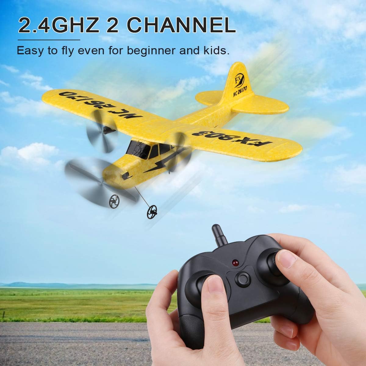 Drone Avion Radiocommandé Helmsyde 2,4GHz - 4 Moteurs, Lumière LED, 2 Batteries, Pour Débutants