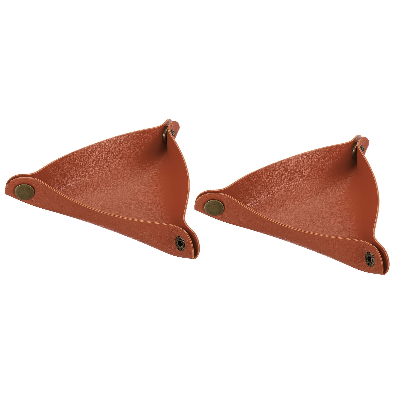 PATIKIL 6" Leather Valet Tray, 2 Pcs Plastic Catchall Holder Foldable Decorative Tray Storage Organizer for Travel Engagement Gifts Watches Jewelry Necklaces Bracelets Storage, Brown