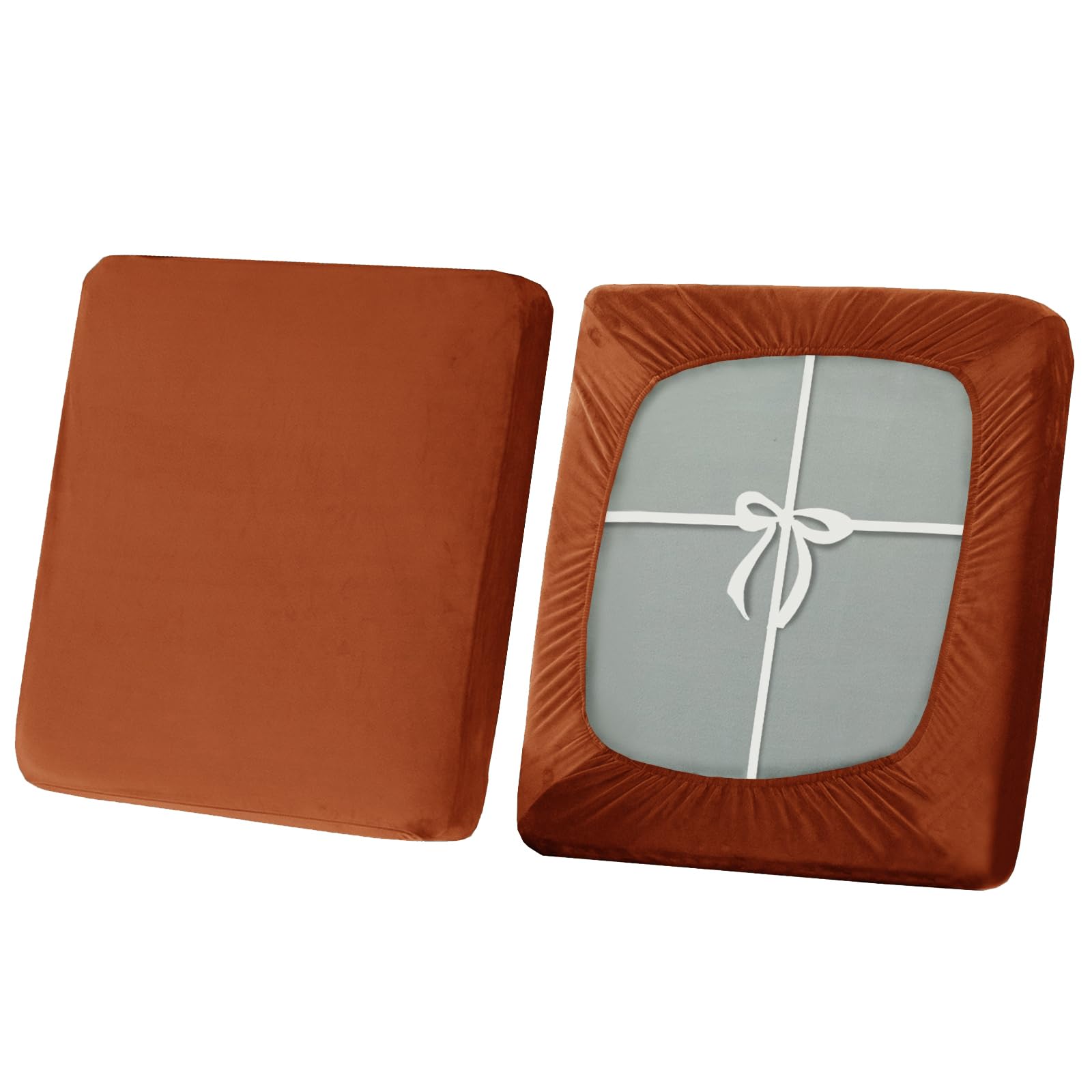 SYLC Stretch Sofa Seat Cushion Covers, Non-slip Sofa Cushion Cover with Ties and Elastic Bands, Velvet Couch Cushion Covers Replacement (Orange,Large 1-Seater)