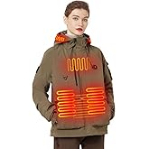 Heated Jackets for Women with 10000mah Battery, Heated Coat for Women Waterproof Windproof Heated Hoodie for outdoor (US, Alpha, Small, Regular, Regular, Khaki)