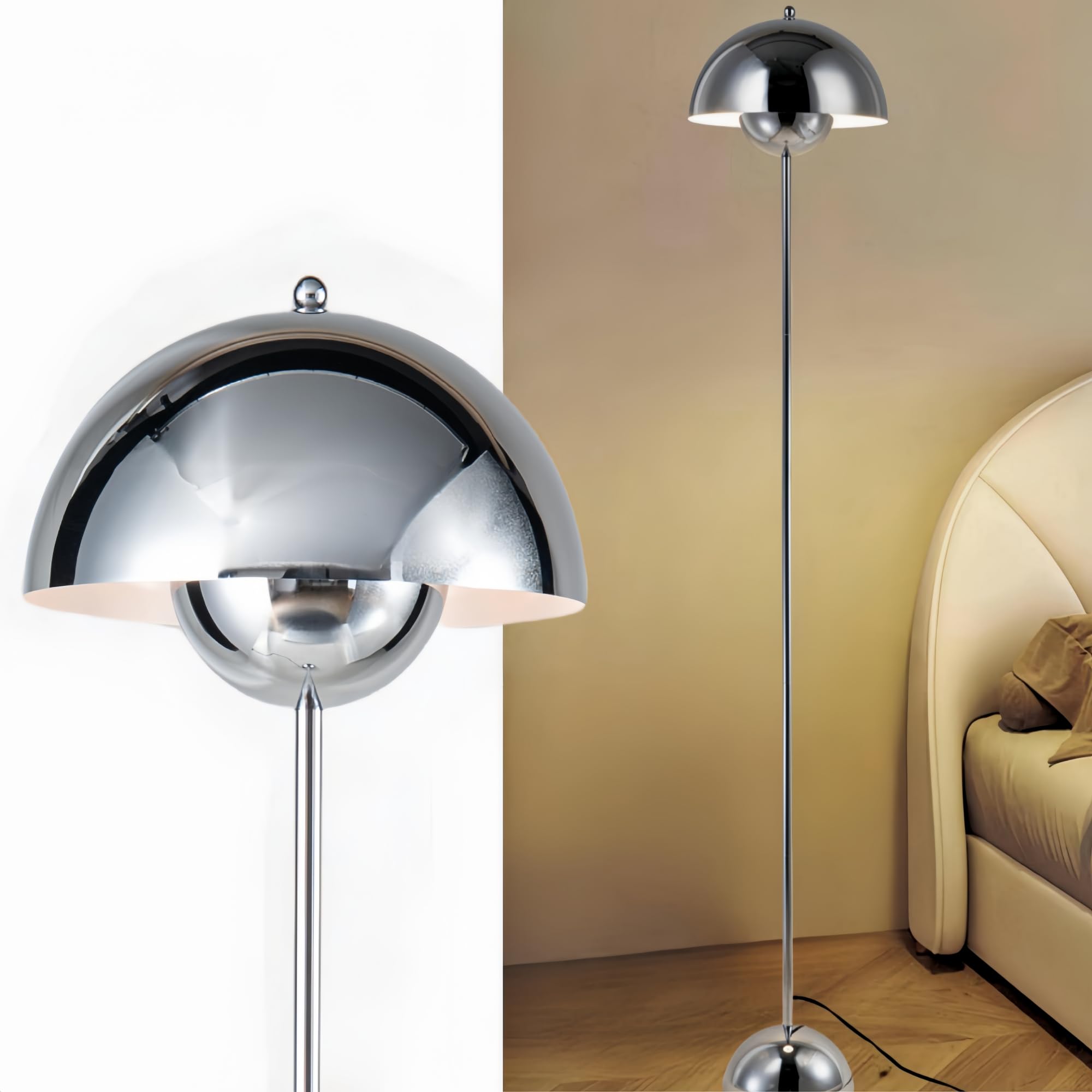 Photo 1 of COSYLUX Modern Floor Lamp for Living Room, Industrial Tall Standing Lamp for Bedroom, Metal Shade Reflecting Light Reading Floor Lamp for Office, Nursery Room, Corner(Chrome)