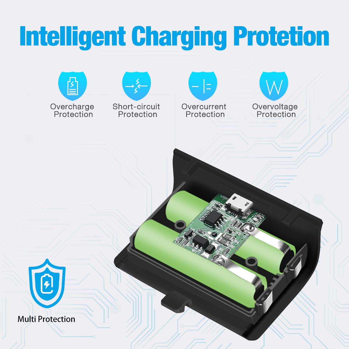 Xbox One Battery Pack, Y Team 2x1200mAH Xbox One Rechargeable Batteries with 4FT 2 in 1 Micro USB Cable, Perfect Xbox Play and Charge Kit for Xbox One/One S/One X/Elite Wireless Controller