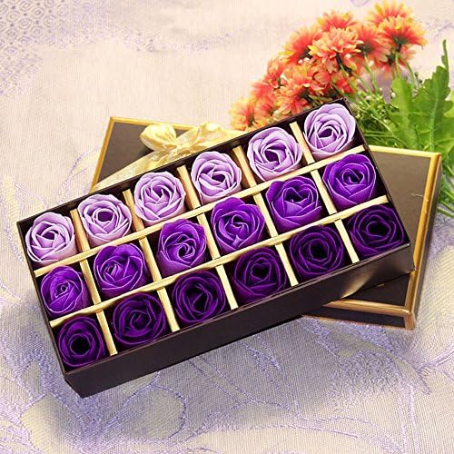 Box of 18 Exquisite Rose Petals Soap, Purple Gradient Scented Rose Flower Petal Bath and Body Soap, Essential Oil Floral Guest Soap, Perfect Gift for Weddings, Valentine's Day, Anniversary