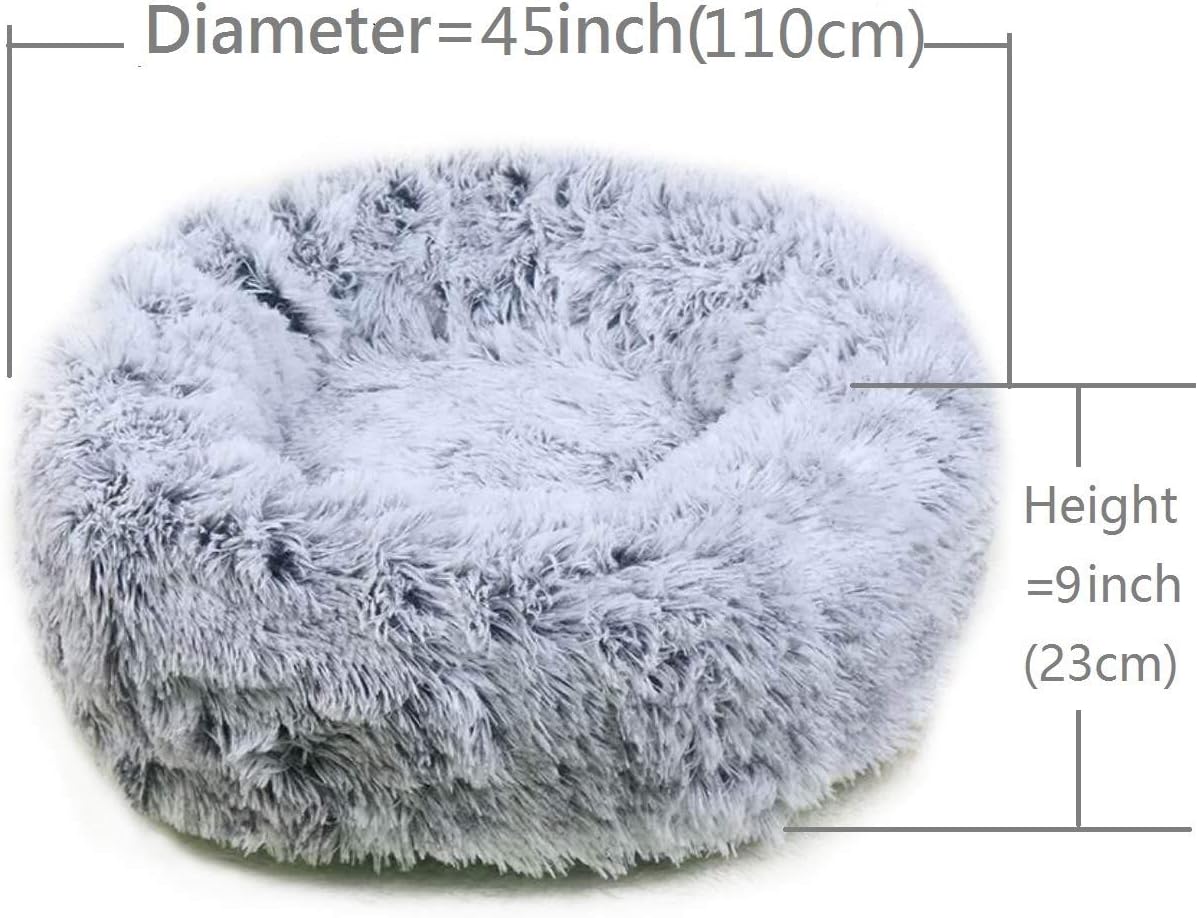 SAVFOX Long Plush Comfy Calming & Self-Warming Bed for Cat & Dog, Anti Anxiety, Furry, Soothing, Fluffy, Washable, Abbyspace, Marshmellow Pet Donut Bed