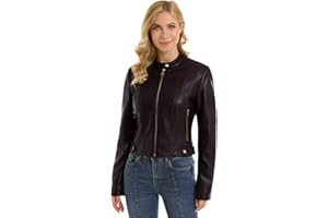DIASHINY Faux Leather Jacket For Women, Zip Up Moto Biker Coat, Short PU Motorcycle Outwear