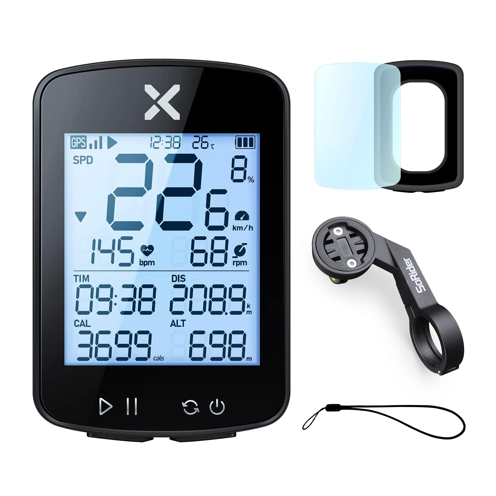 G+ Gen2 GPS Bike Computer with Mount 2.2’LCD Screen Bluetooth Wireless Speedometer Multifunctional ANT+ Bicycle Odometer with Auto Backlight and IPX7 Waterproof Fits Road Bike MTB Bicycle(4 in 1)